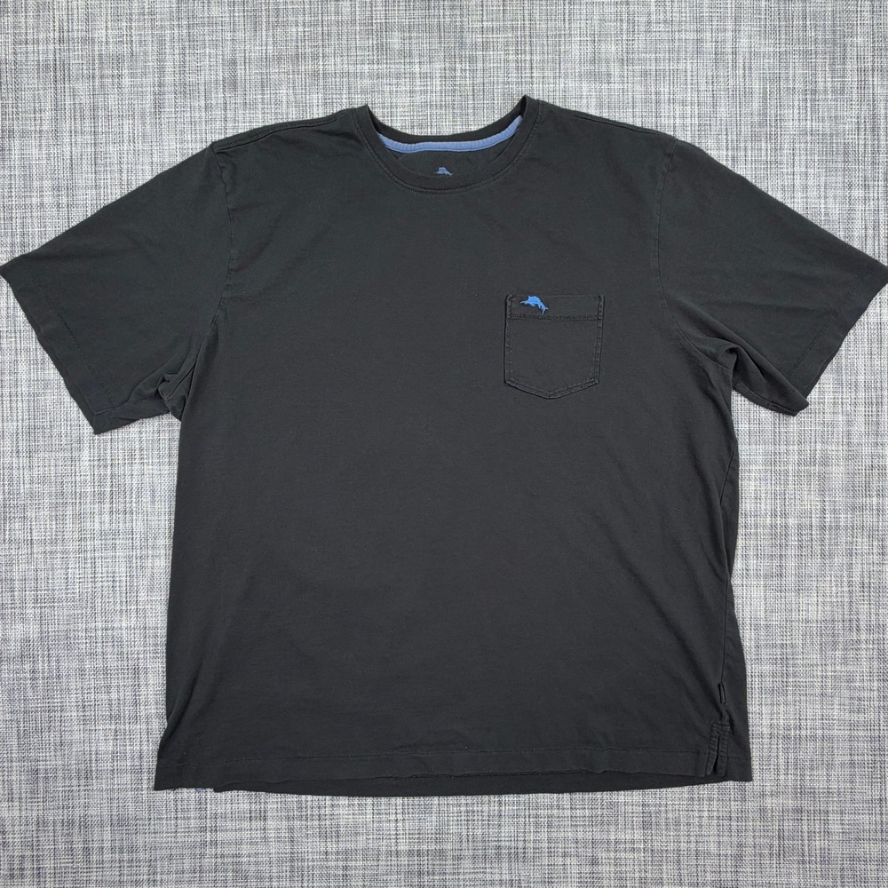 Tommy Bahama Mens XL Pima Cotton Pocket T-Shirt Black Short Sleeve Crew Neck Tee